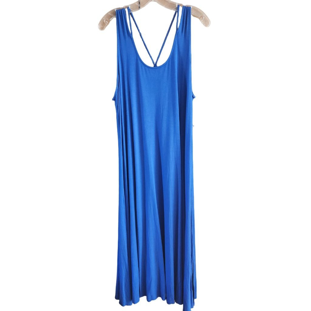 EILEEN FISHER Scoop Neck A-Line Midi Dress Blue 1X